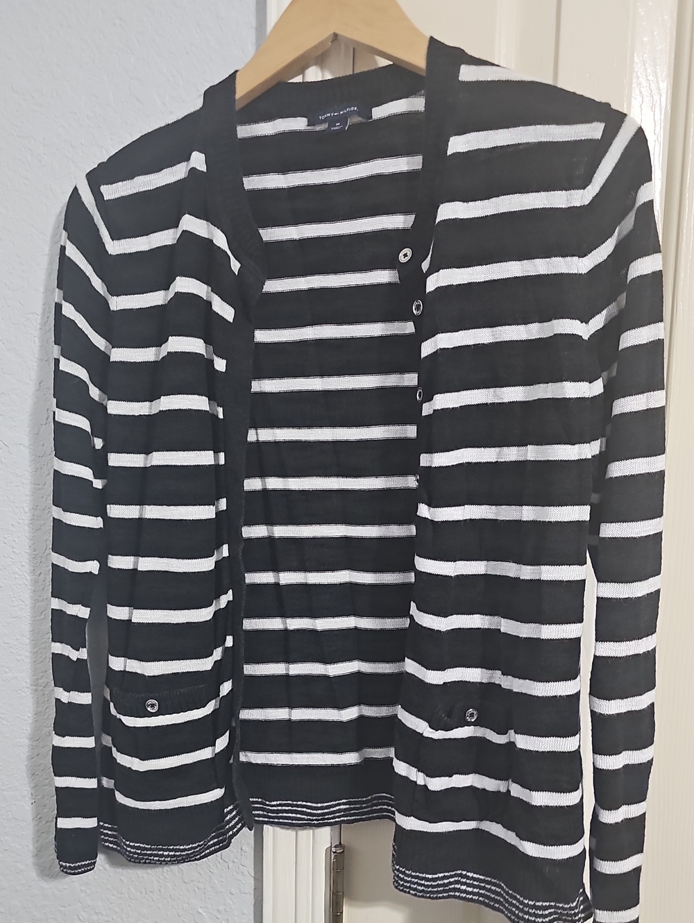 Tommy Hilfiger Black and White Striped Men’s Cardigan